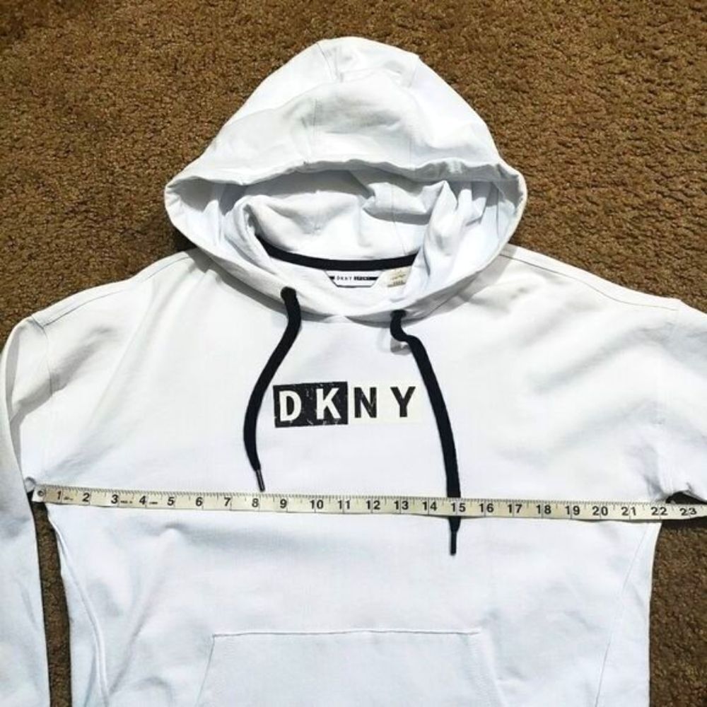 DKNY Womens Cotton Logo Graphic White Long Sleeve Hoodie -C - Picture 3 of 6